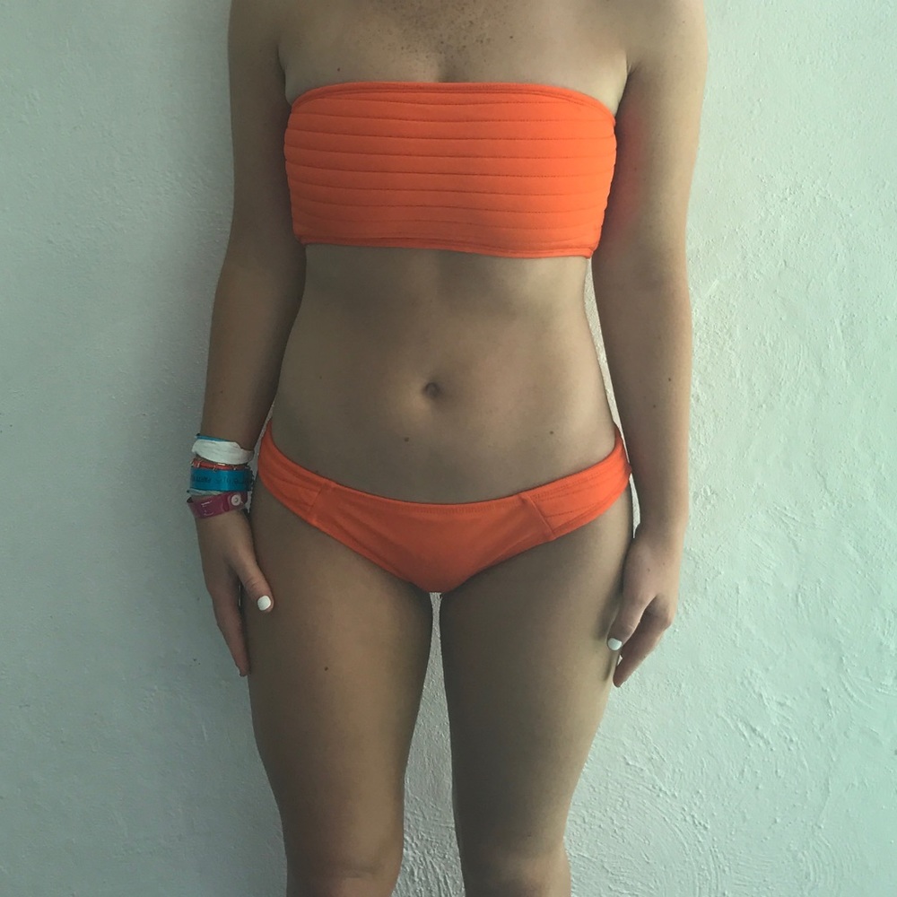 Bright Orange Bandeau Bathing Suit (Top + Bottom)